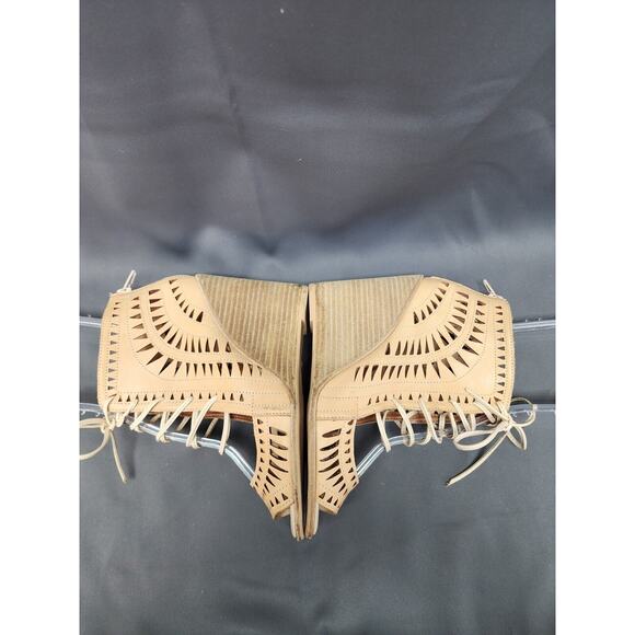 Jeffrey Campbell Rodillo Cutout Hi Wedge Peep Sandals Nude Size 8 Boho - Picture 5 of 7